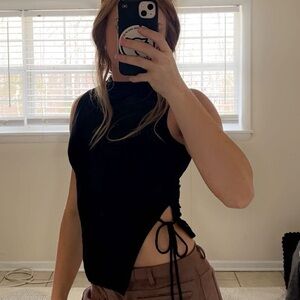 Princess Polly Black Sleeveless Bodysuit with Side Tie